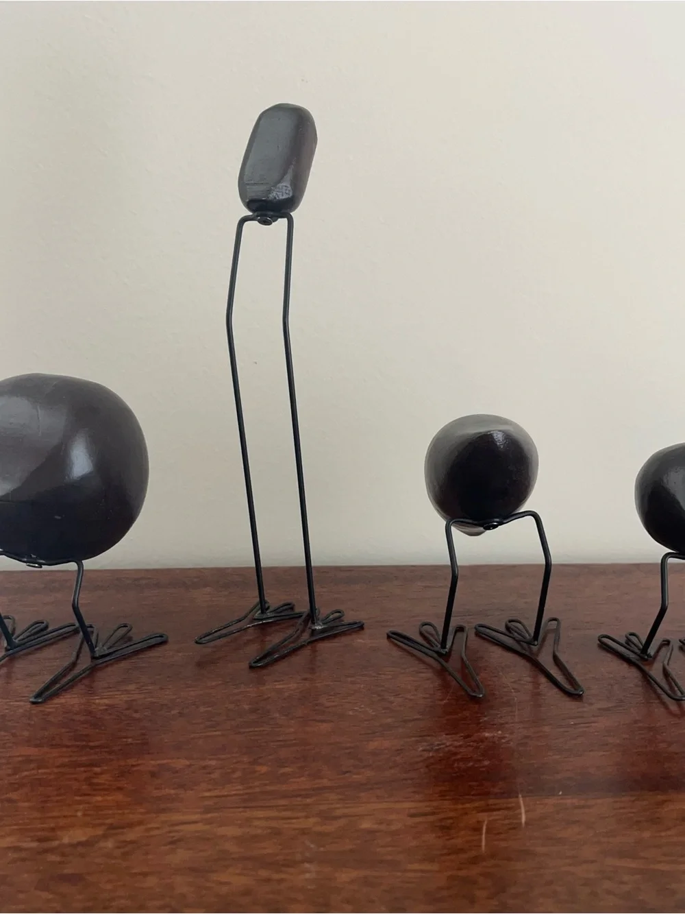IKEA Dark Wood Bird Figures FISKELAGE Minimalist Modern Metal Legs - SET OF 4